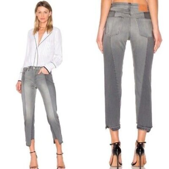 Frame Denim Denim - Frame Denim Nouveau Le Mix High Rise Cropped Raw Hem Ash Grey Distressed